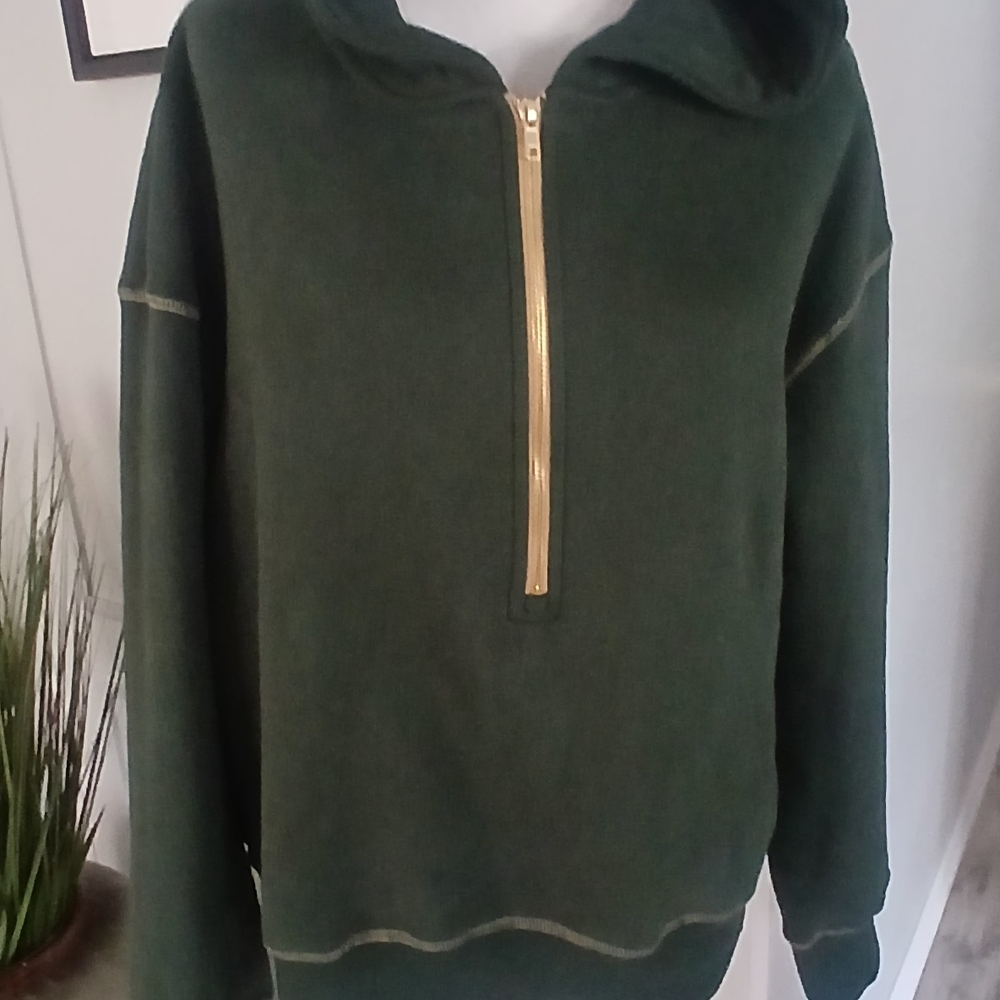 PrettyGarden Women's Green Hooded  Sweatshirt Half Zip.  Sz XL....NWT - Picture 2 of 9